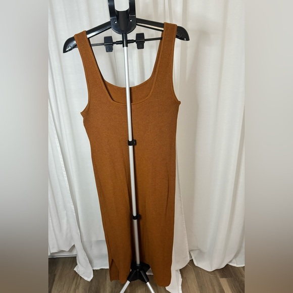 H&M Burnt Orange and Brown Rib Knit Dress Midi Tank slit Minimalist Size Large - Picture 3 of 4
